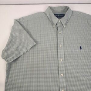 Ralph Lauren Mens Classic Fit Short Sleeve Button Down Shirt Green Blue Plaid XL